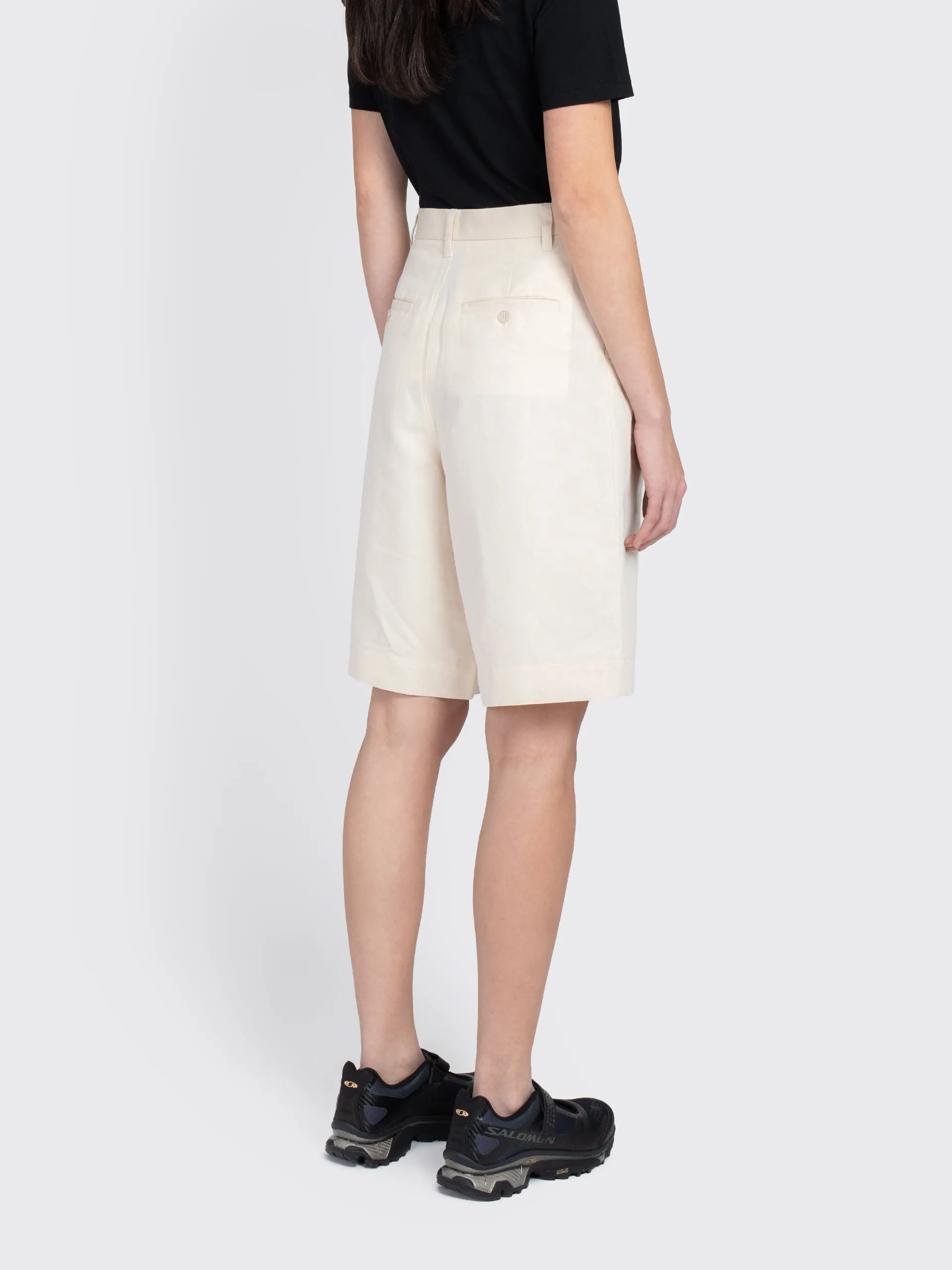 Relaxed Pleated Cotton Linen Shorts