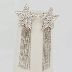 Rhinestone Five-pointed Star Long Tassel Earrings