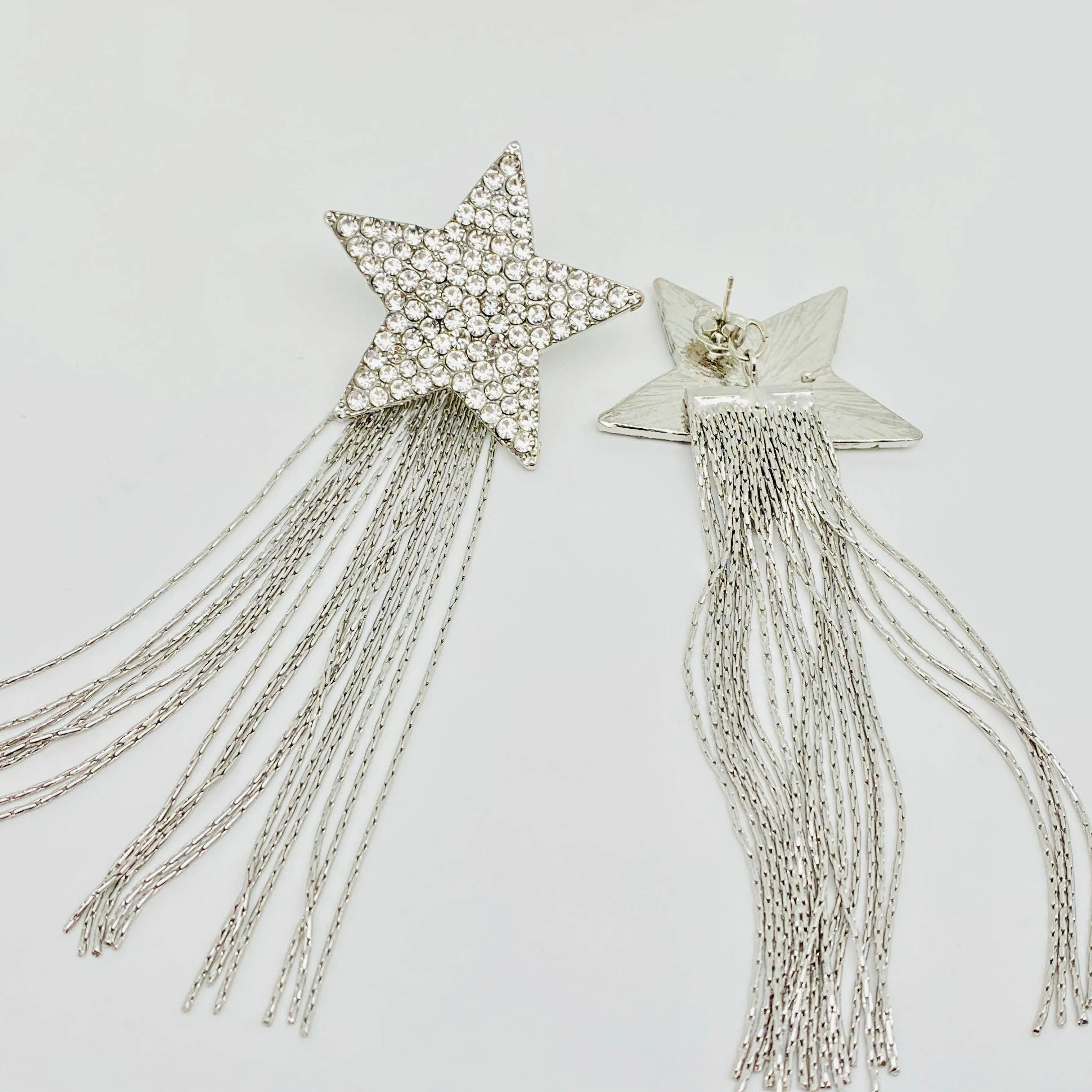 Rhinestone Five-pointed Star Long Tassel Earrings