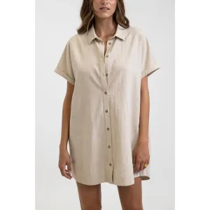 RHYTHM CLASSIC LINEN SHIRT DRESS SAND