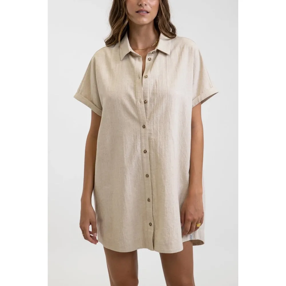 RHYTHM CLASSIC LINEN SHIRT DRESS SAND