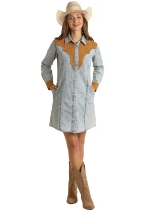 ROCK & ROLL LONG SLEEVE LIGHT WEIGHT DENIM DRESS WESTERN YOKE