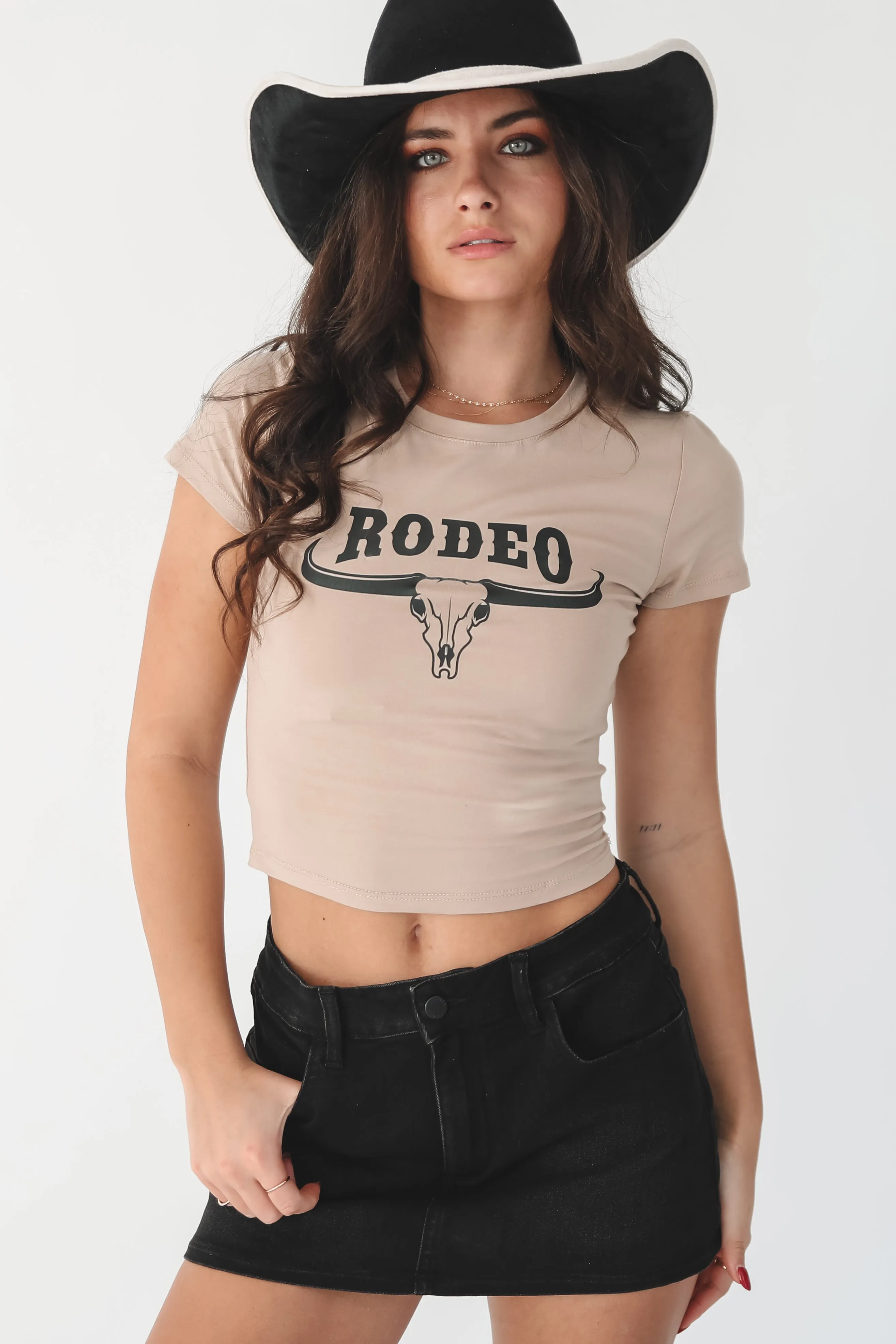 Rodeo Taupe Western Graphic Cropped Fitted Tee