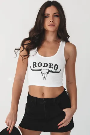 Rodeo White Western Graphic Cropped Fitted Tank
