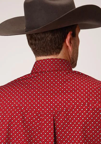 Roper Apparel Red Geometric Print Button-Down Shirt for Men