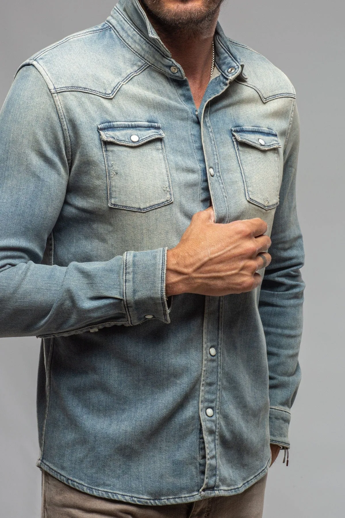 Roper Over-Dyed Western Snap Shirt In Mid Blue