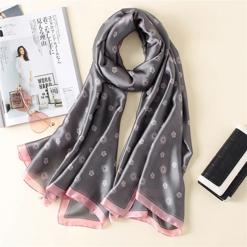 Rose Print Thicken Warm Silk Scarf Shawl Wrap for Women Ladies Girls 90x180