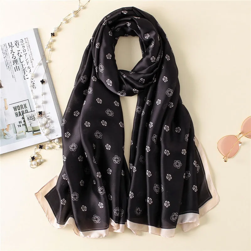 Rose Print Thicken Warm Silk Scarf Shawl Wrap for Women Ladies Girls 90x180
