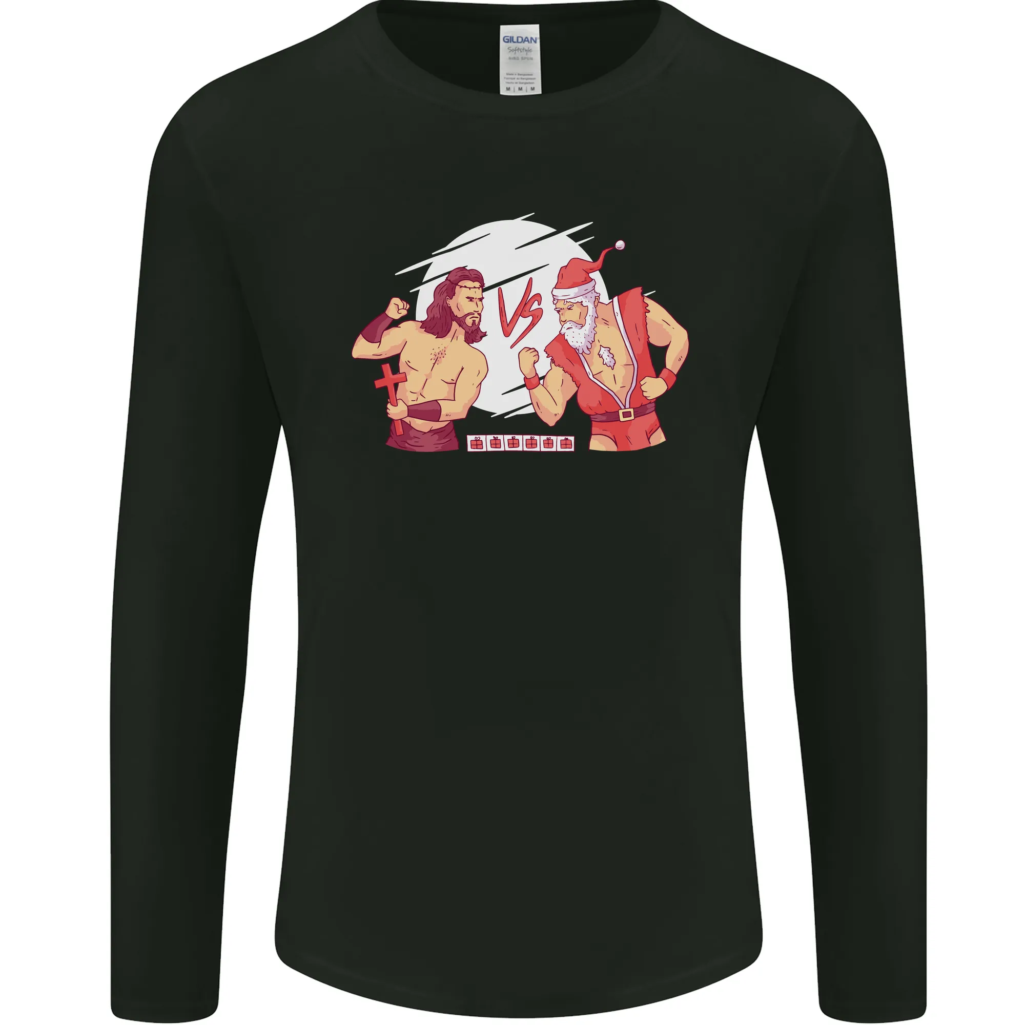 Santa v Jesus Video Game Style Christmas Xmas Mens Long Sleeve T-Shirt