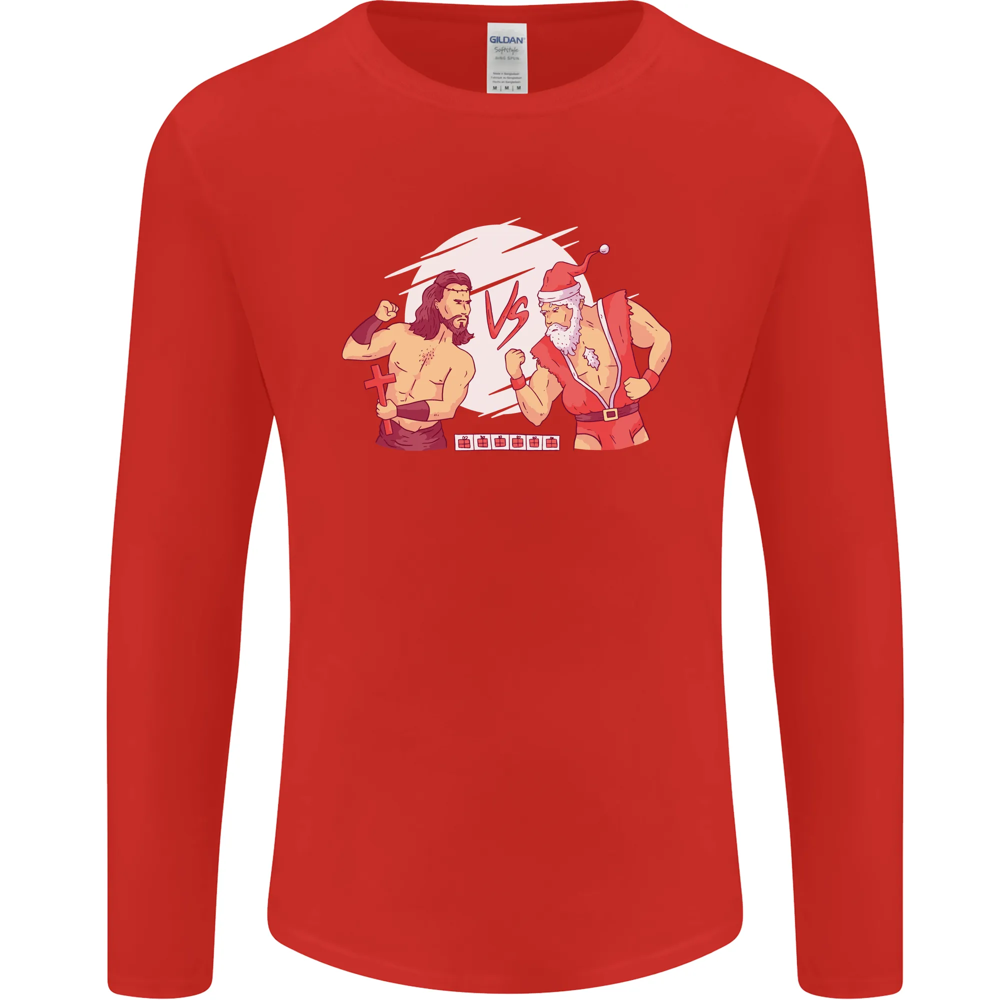 Santa v Jesus Video Game Style Christmas Xmas Mens Long Sleeve T-Shirt
