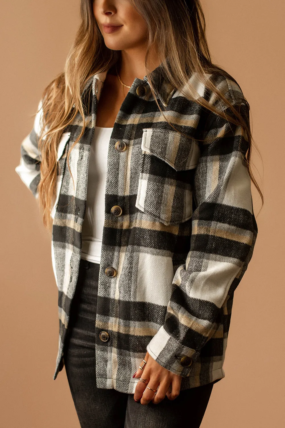 Say It All Plaid Shacket (Black   White) | SIZE LARGE FINAL SALE