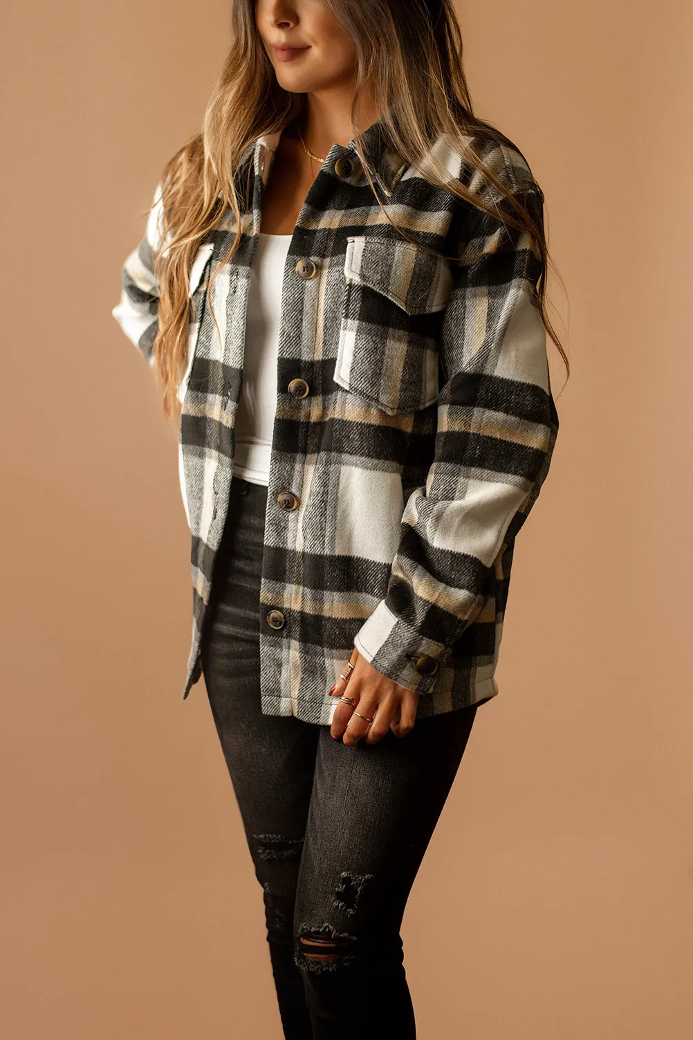 Say It All Plaid Shacket (Black   White) | SIZE LARGE FINAL SALE