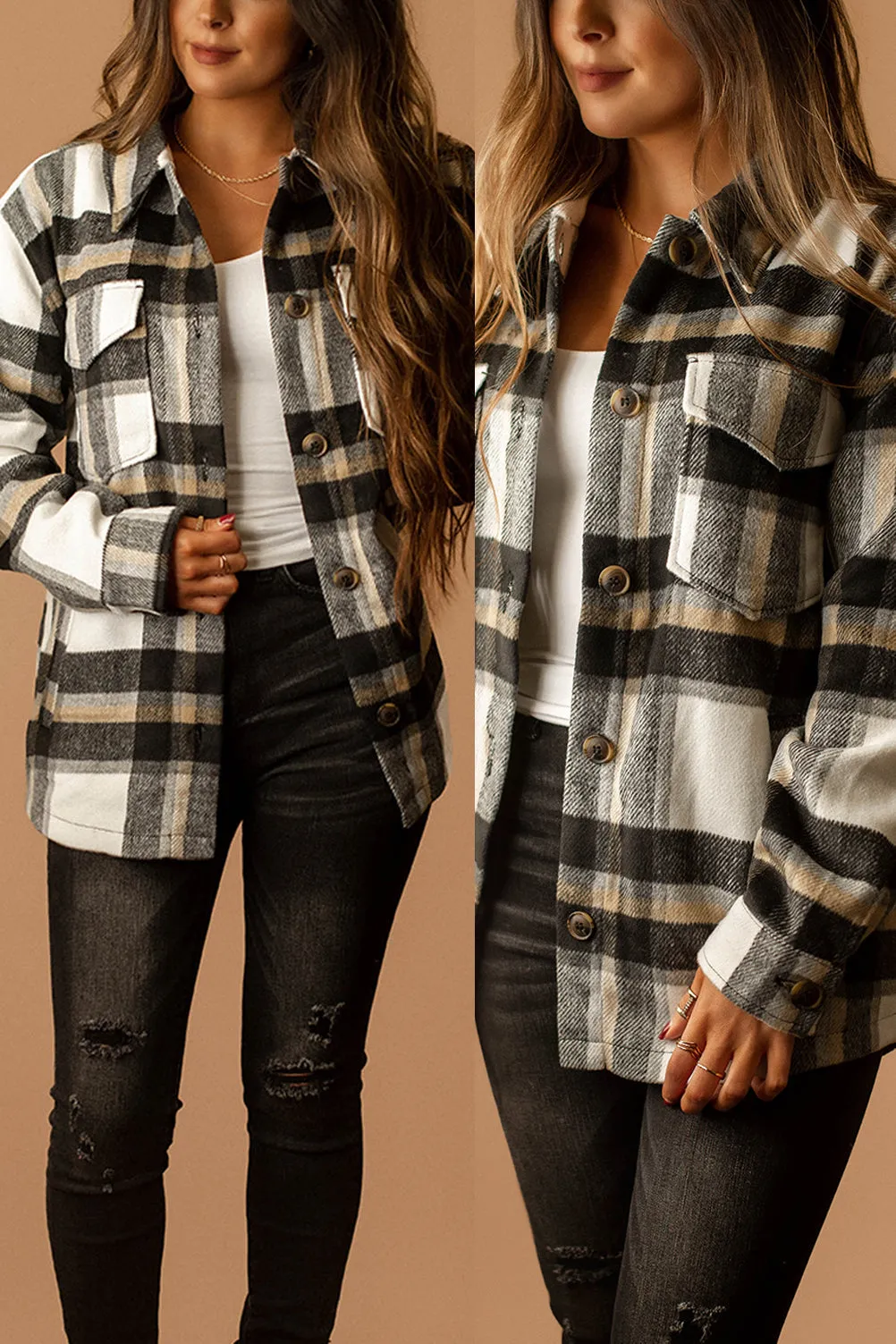 Say It All Plaid Shacket (Black   White) | SIZE LARGE FINAL SALE