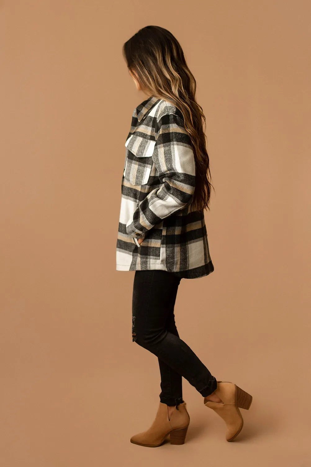 Say It All Plaid Shacket (Black   White) | SIZE LARGE FINAL SALE