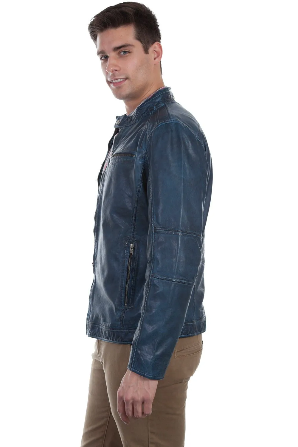 Scully Mens Denim Lamb Cafe Racer Jacket 2XT