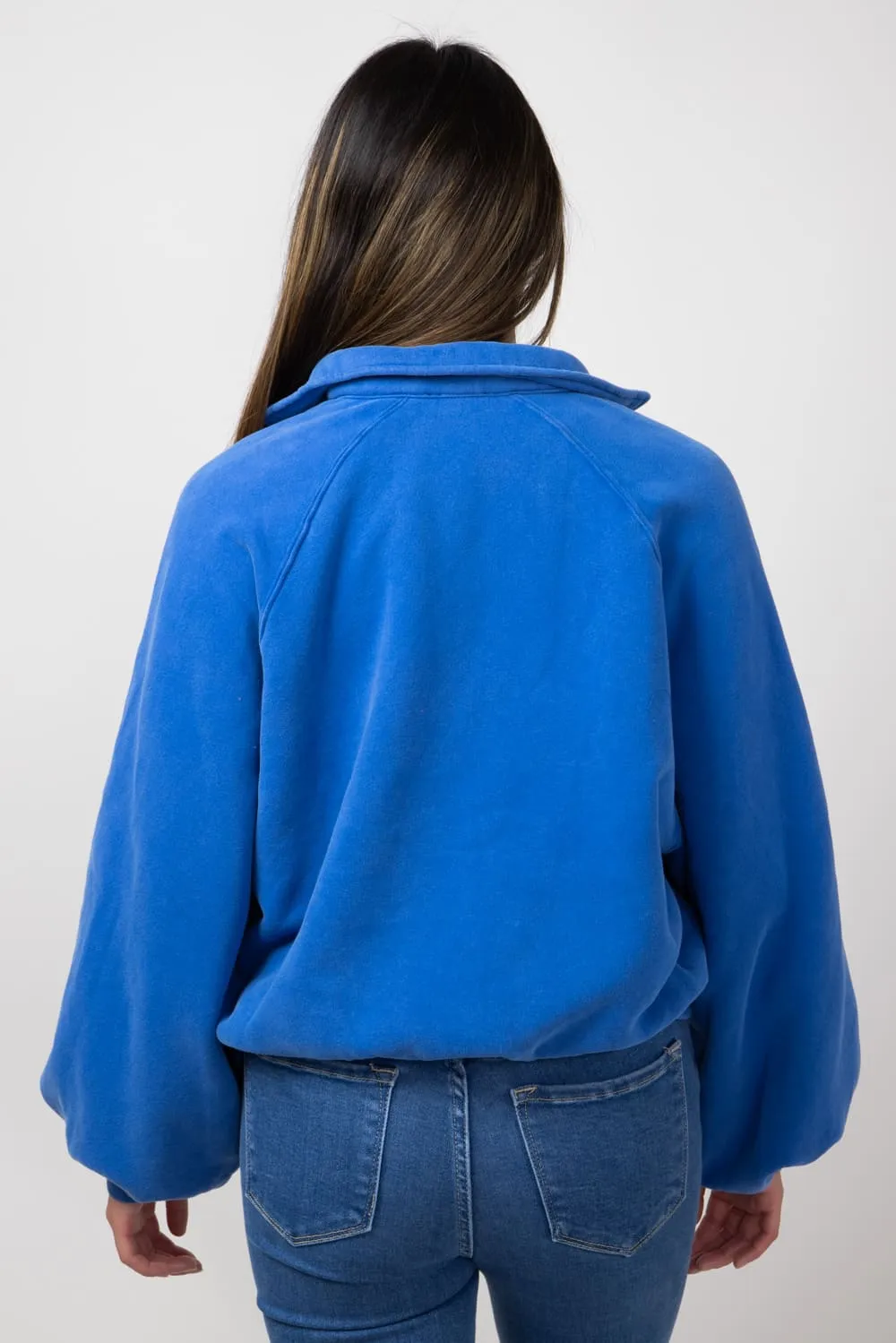 Snap Button Collared Fleece for Women in Cobalt | PT16060-COBALT