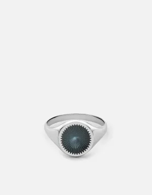 Solar Signet Ring, Sterling Silver/Chalcedony Blue