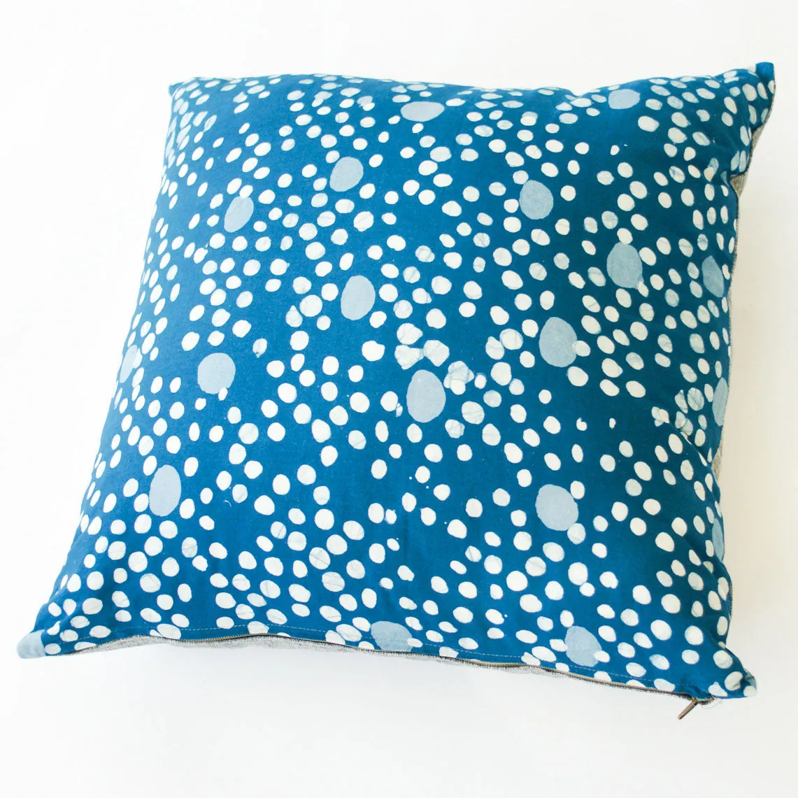 SOLD OUT Cobalt Blue Coral Dot Batik Blockprinted Cotton Pillow 22 x 22