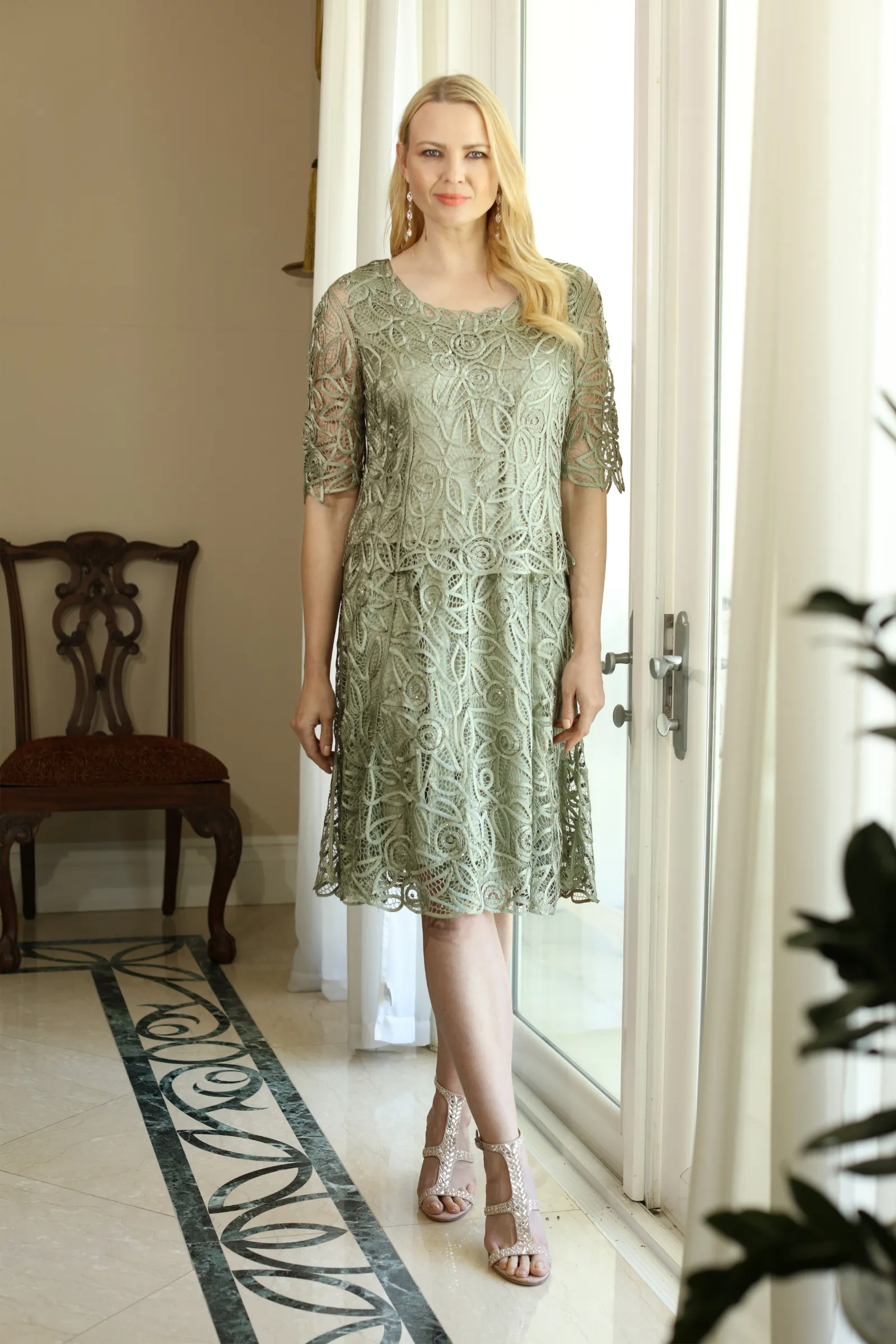 Soulmates C9128 Hand Crocheted Silk Lace Garden Party Top with Skirt Set