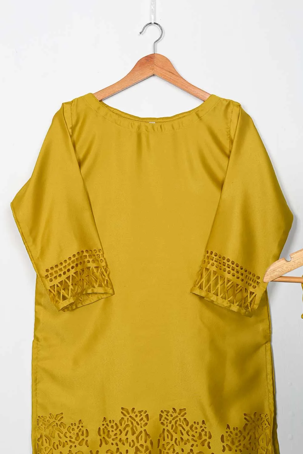 STP-074A-Yellow - 2Pc Silk Laser Cutwork With Silk Trouser