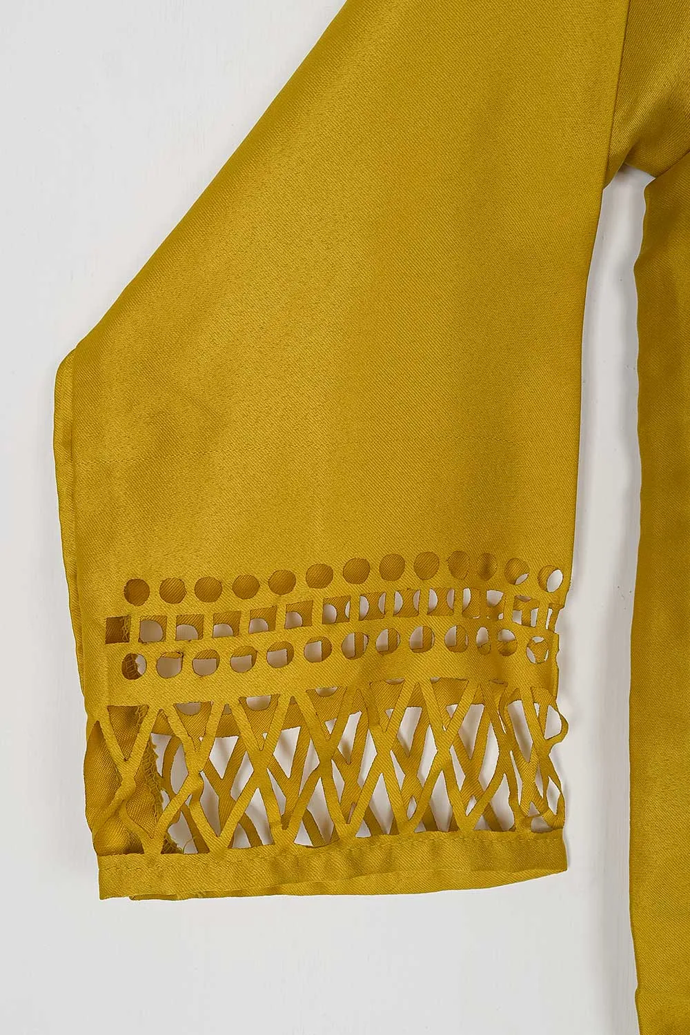 STP-074A-Yellow - 2Pc Silk Laser Cutwork With Silk Trouser