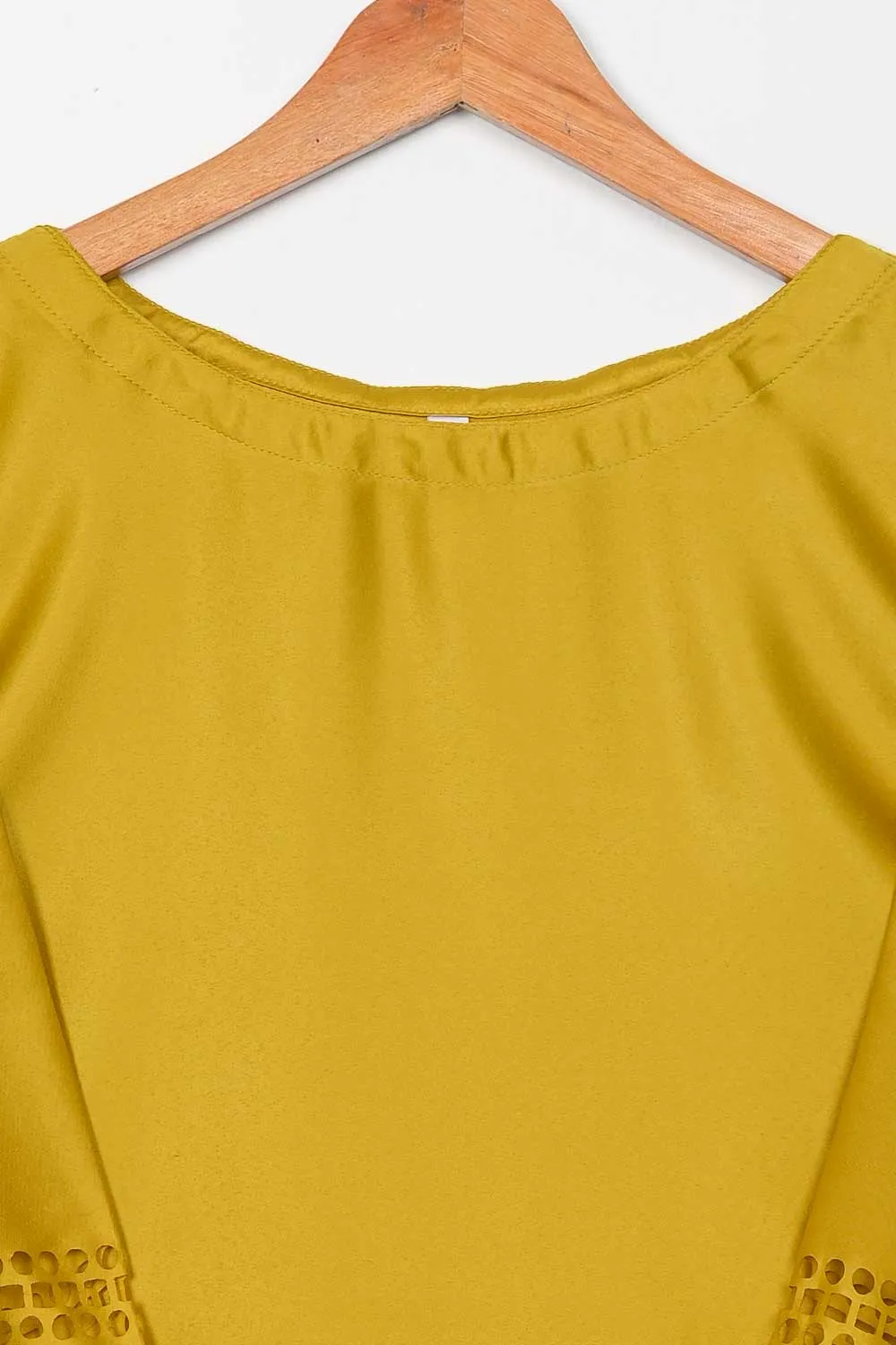 STP-074A-Yellow - 2Pc Silk Laser Cutwork With Silk Trouser