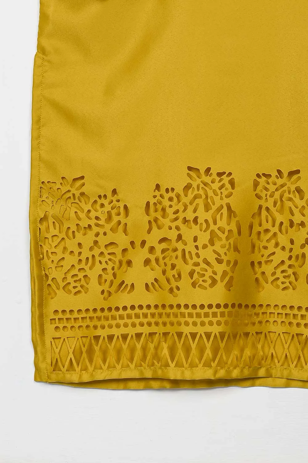 STP-074A-Yellow - 2Pc Silk Laser Cutwork With Silk Trouser