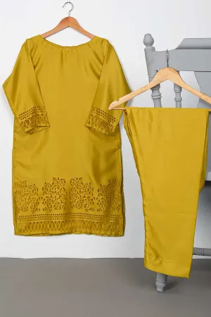 STP-074A-Yellow - 2Pc Silk Laser Cutwork With Silk Trouser