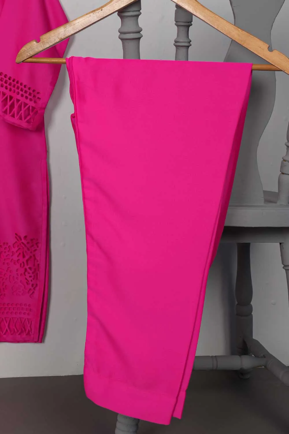 STP-074B-Fuschia - 2Pc Silk Laser Cutwork With Silk Trouser