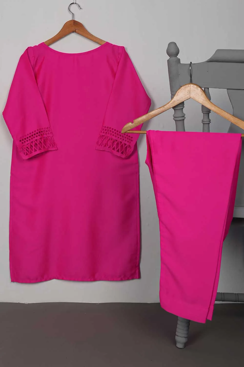 STP-074B-Fuschia - 2Pc Silk Laser Cutwork With Silk Trouser