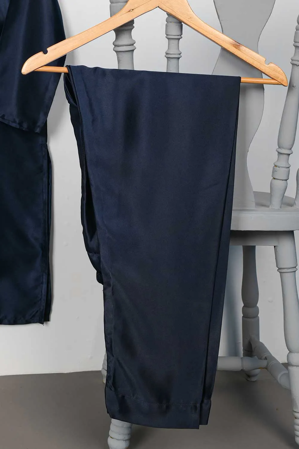 STP-076A-NavyBlue - 2Pc Silk Shirt With Silk Trouser