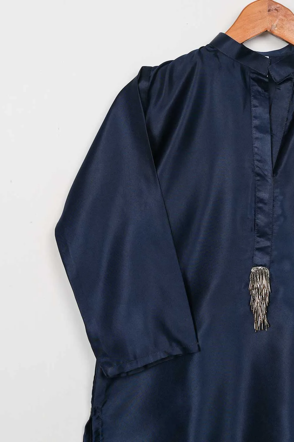 STP-076A-NavyBlue - 2Pc Silk Shirt With Silk Trouser