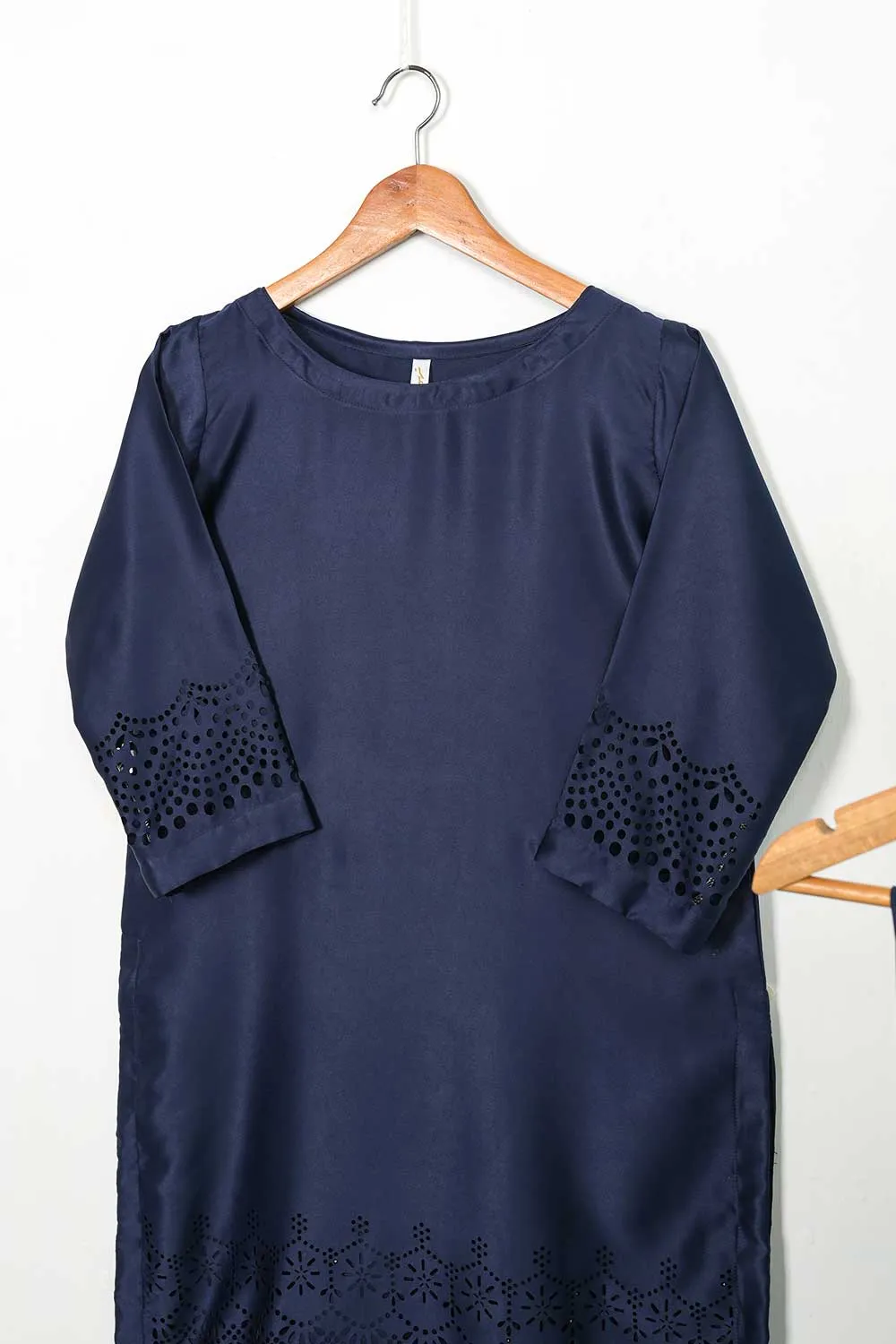 STP-096B-NavyBlue - 2Pc Silk Laser Cutwork With Silk Trouser
