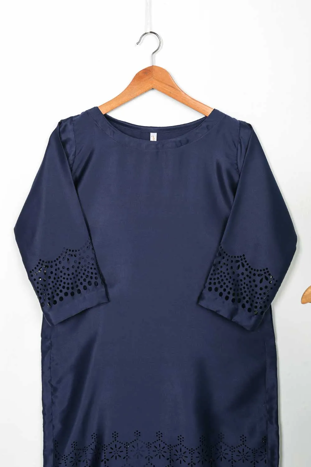 STP-096B-NavyBlue - 2Pc Silk Laser Cutwork With Silk Trouser
