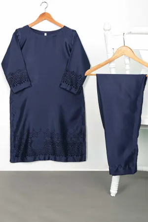 STP-096B-NavyBlue - 2Pc Silk Laser Cutwork With Silk Trouser
