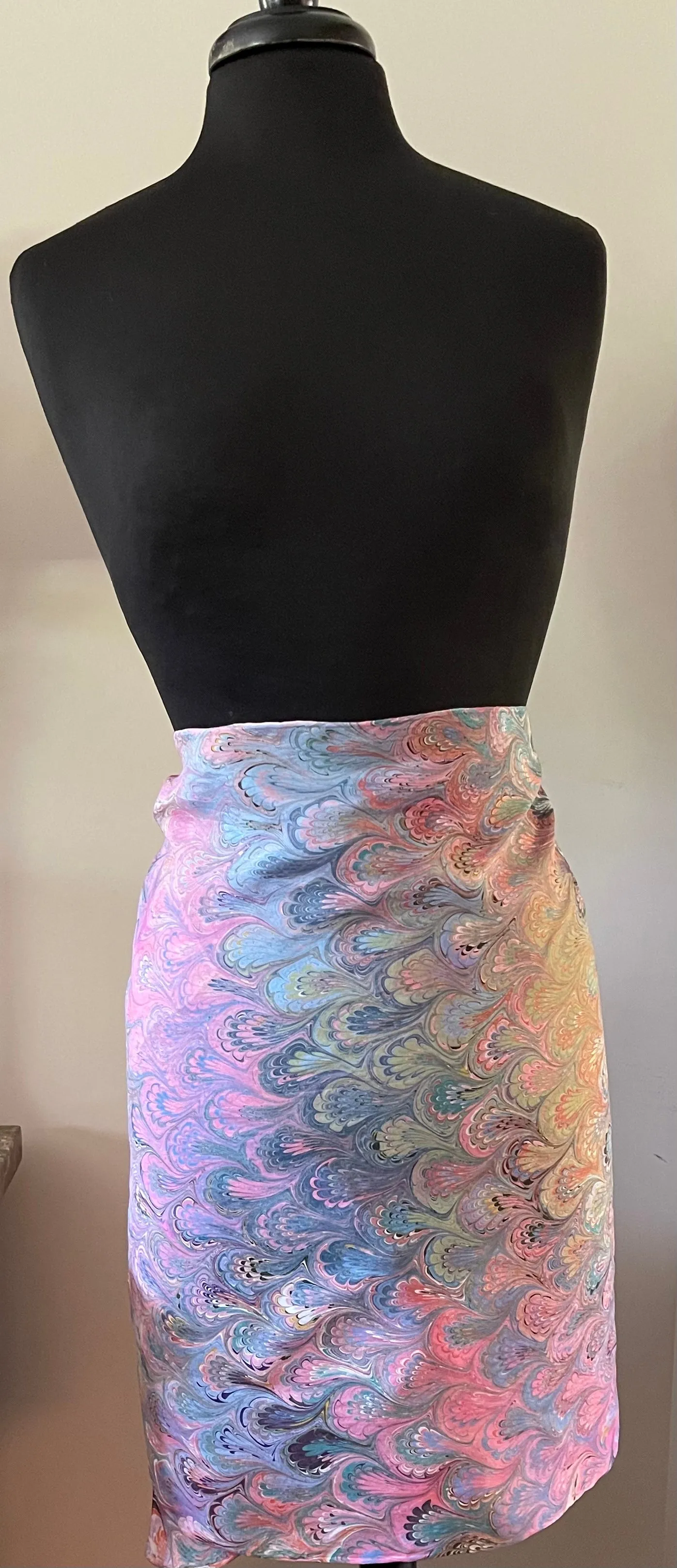 Summer Bouquet  Shawl 72x22” Water marbled silk