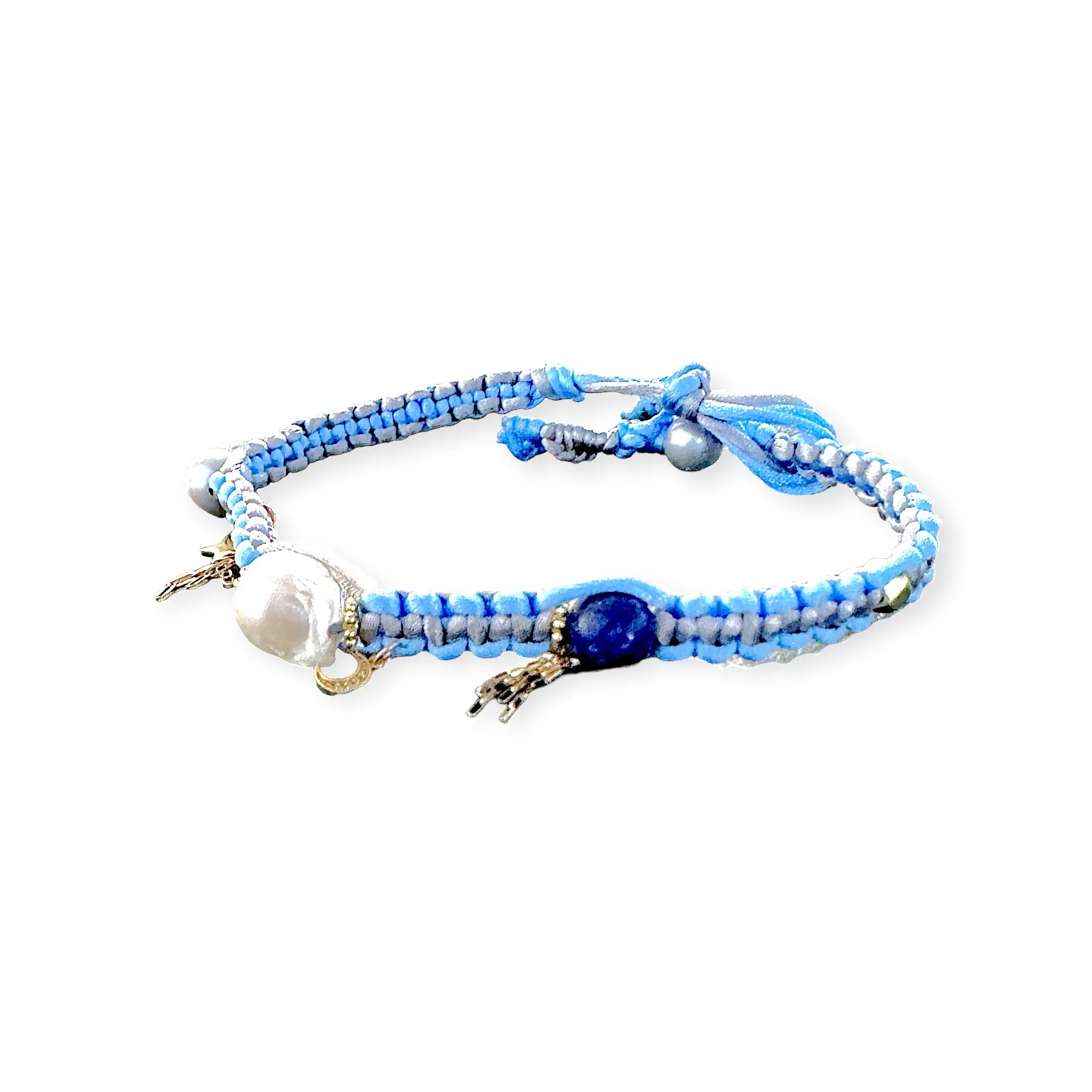 Summer Dream Sky Baroque Pearl Lucky Charm Gold Chain Rocker Silk Choker