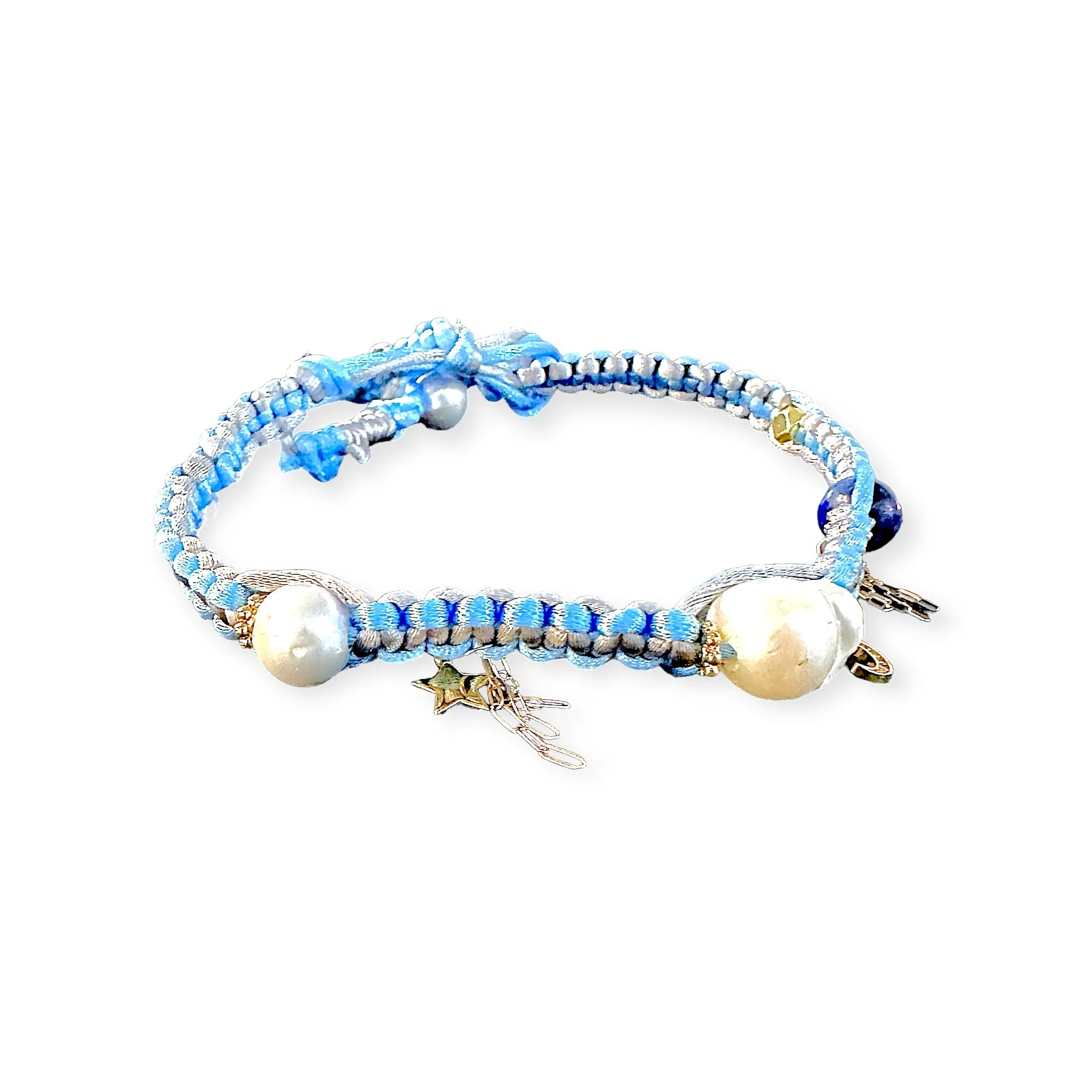 Summer Dream Sky Baroque Pearl Lucky Charm Gold Chain Rocker Silk Choker