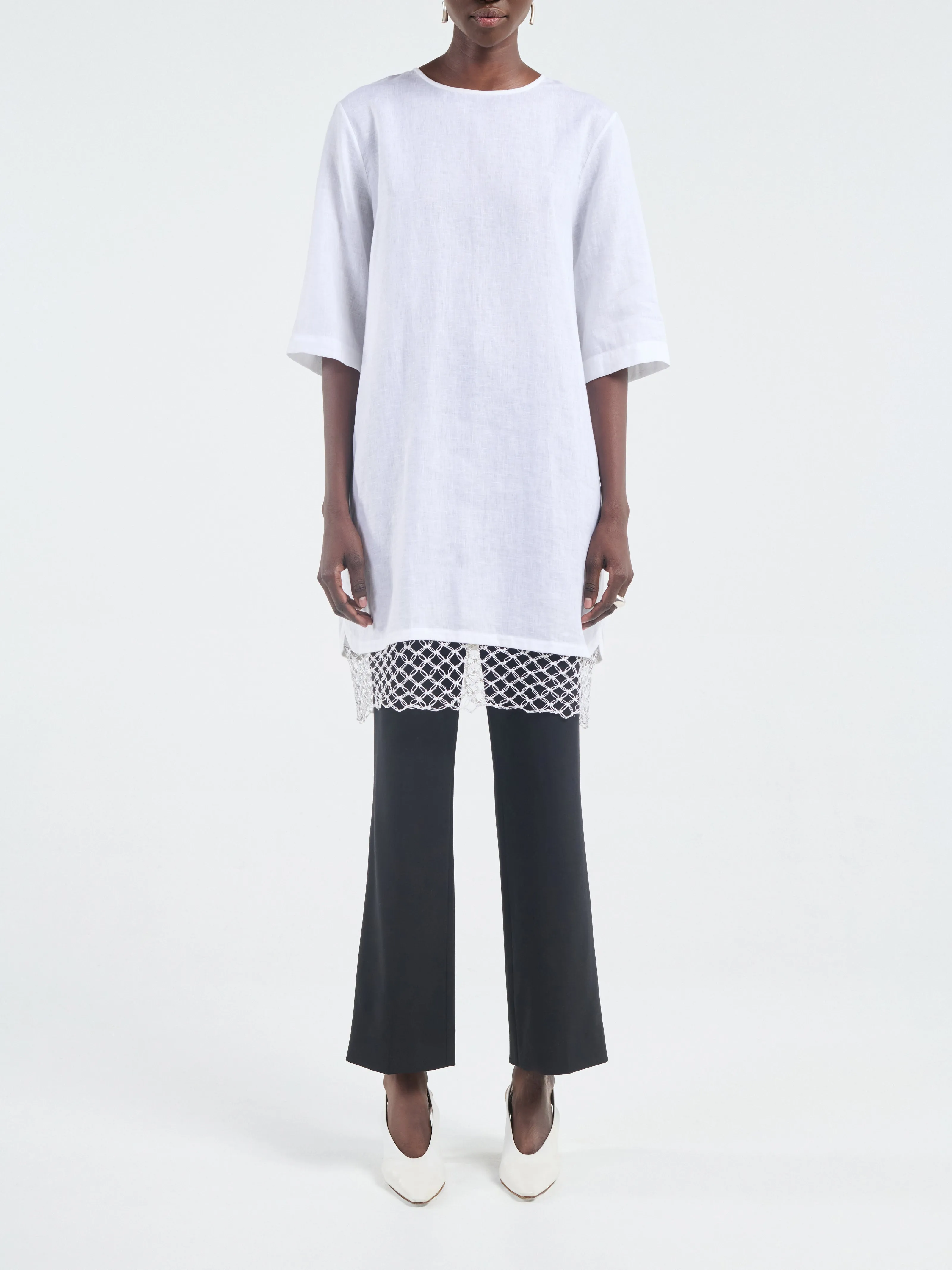 T-Shirt Cocoon Dress Macrame in White