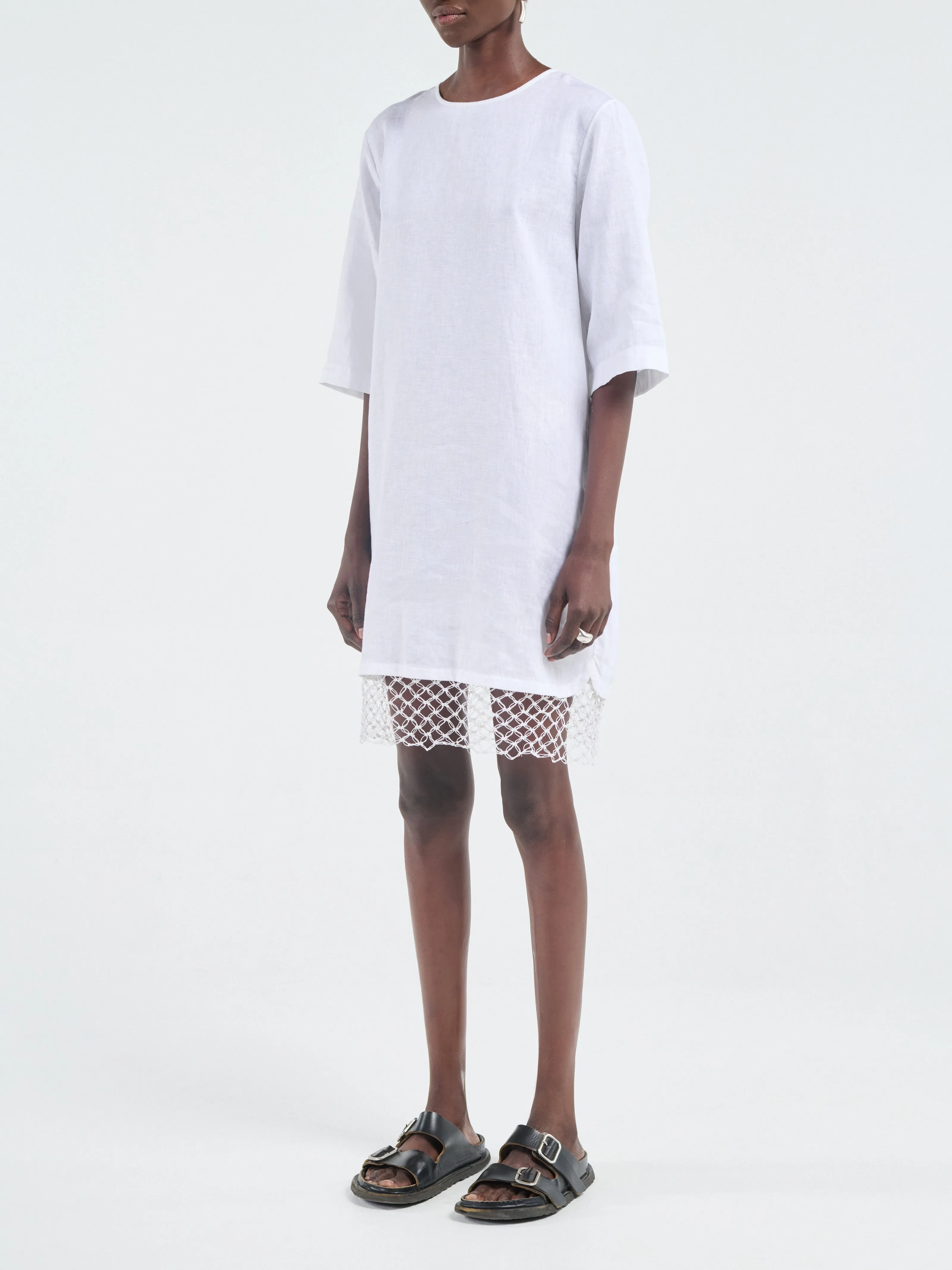T-Shirt Cocoon Dress Macrame in White