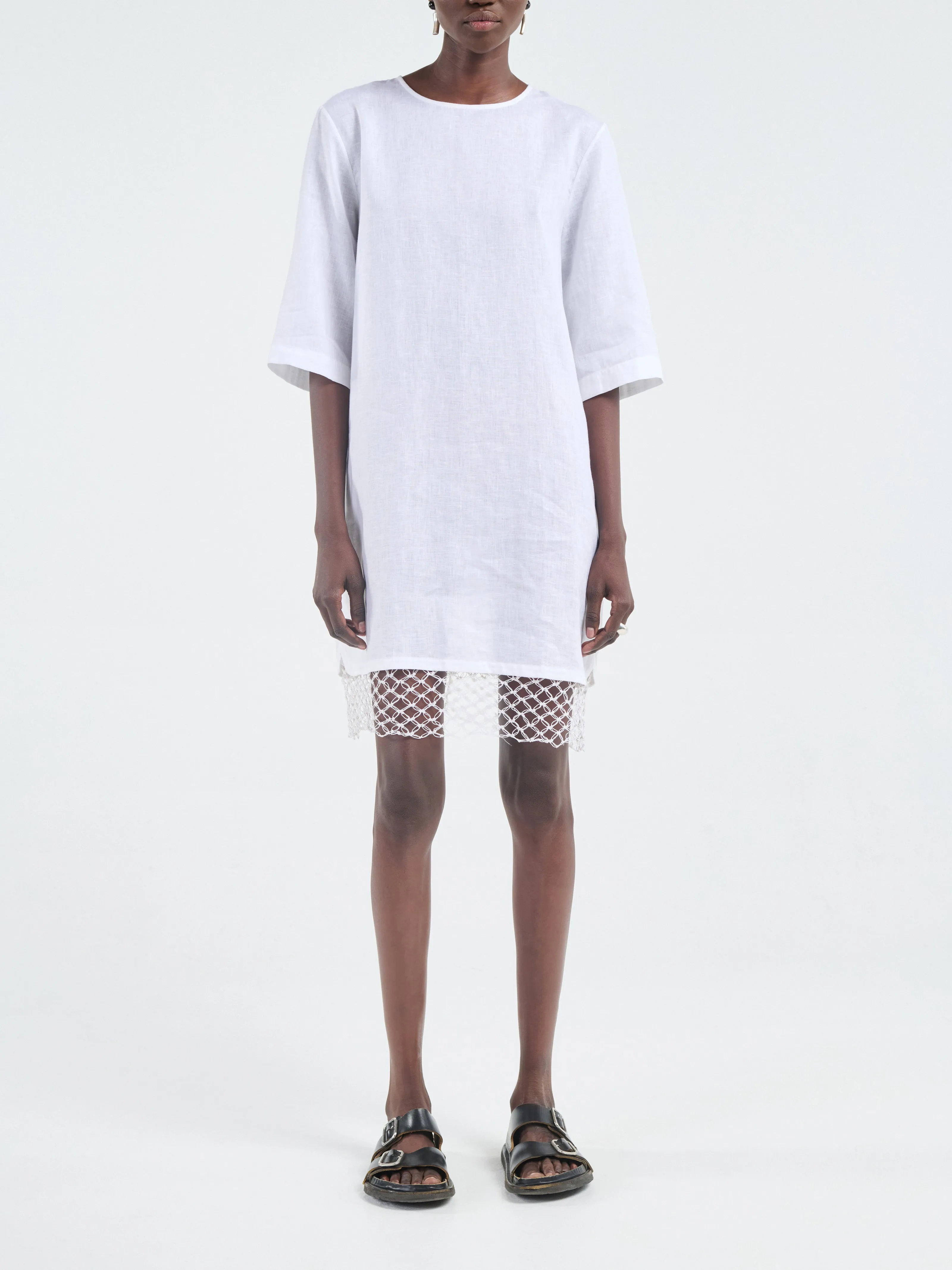T-Shirt Cocoon Dress Macrame in White