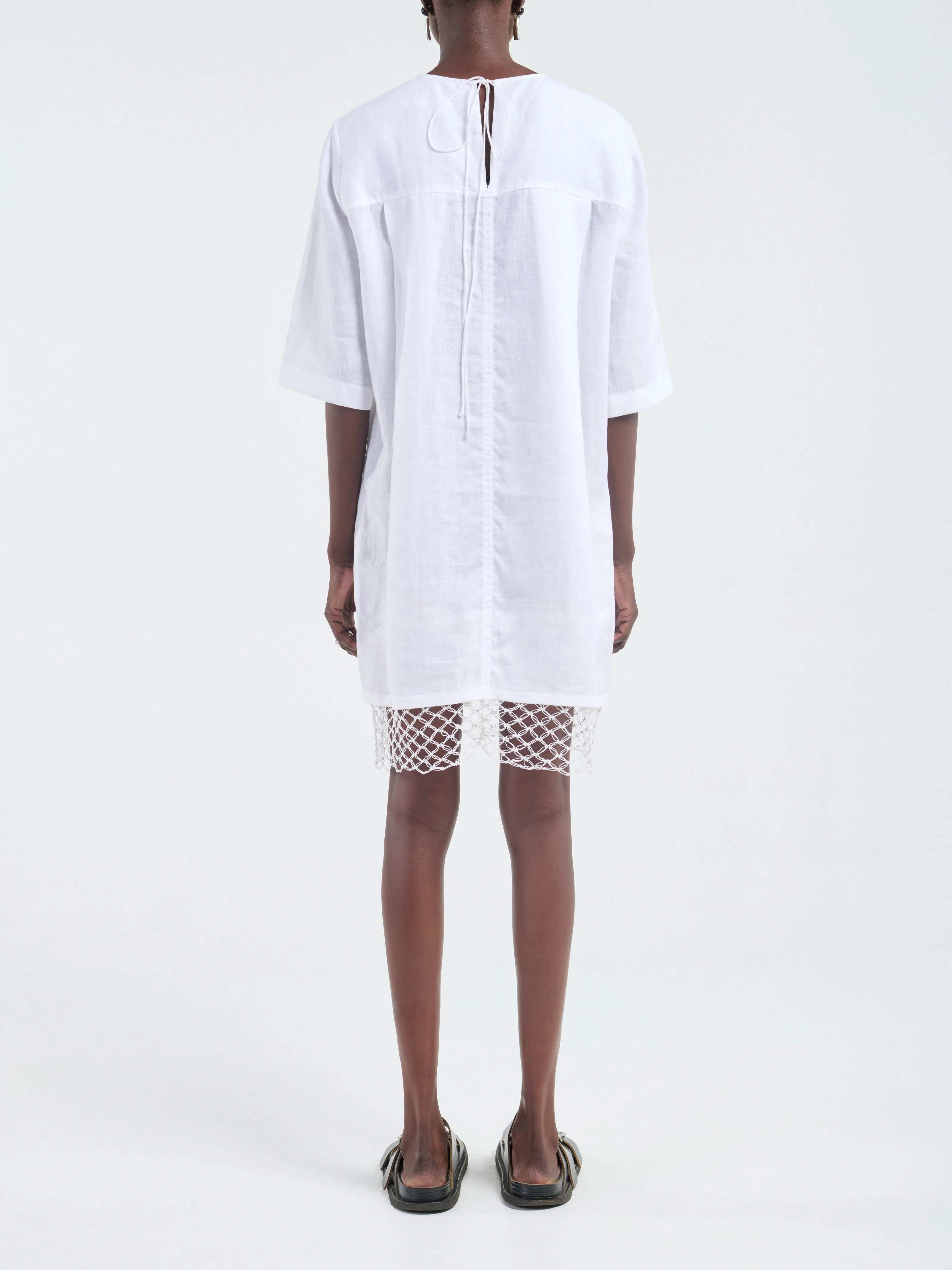 T-Shirt Cocoon Dress Macrame in White