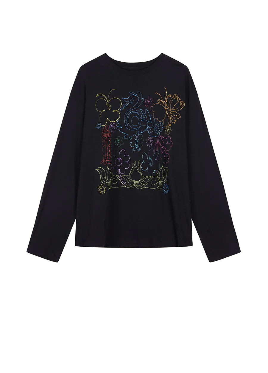 T-shirt / (ESG) JNBY Long-sleeve T-shirt in Floral Pattern