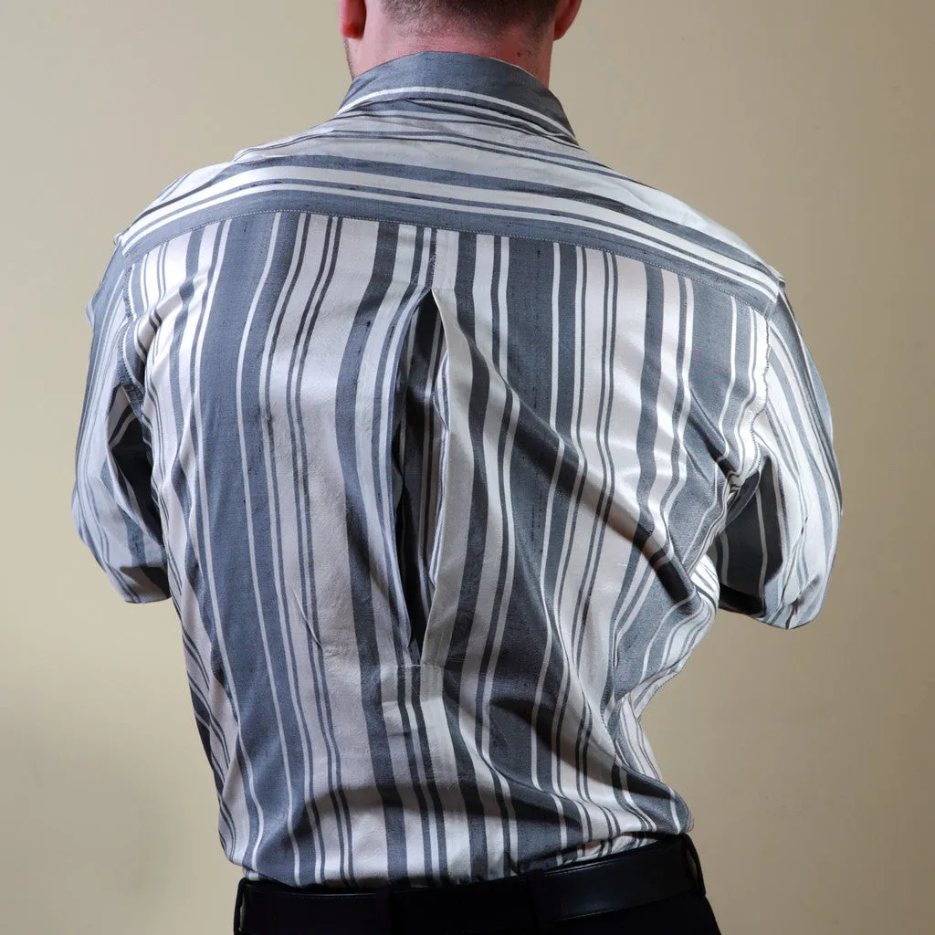 Taj Mahal White and Black Striped Men's Silk Shirt