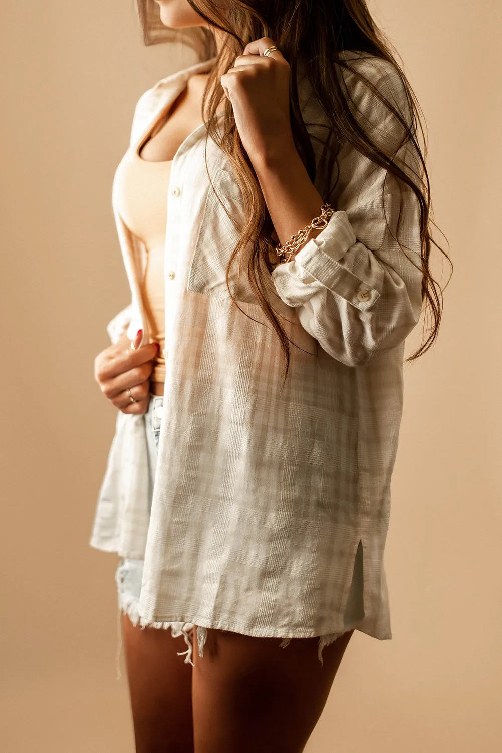 Talk You Into Staying Plaid Button Up (White)