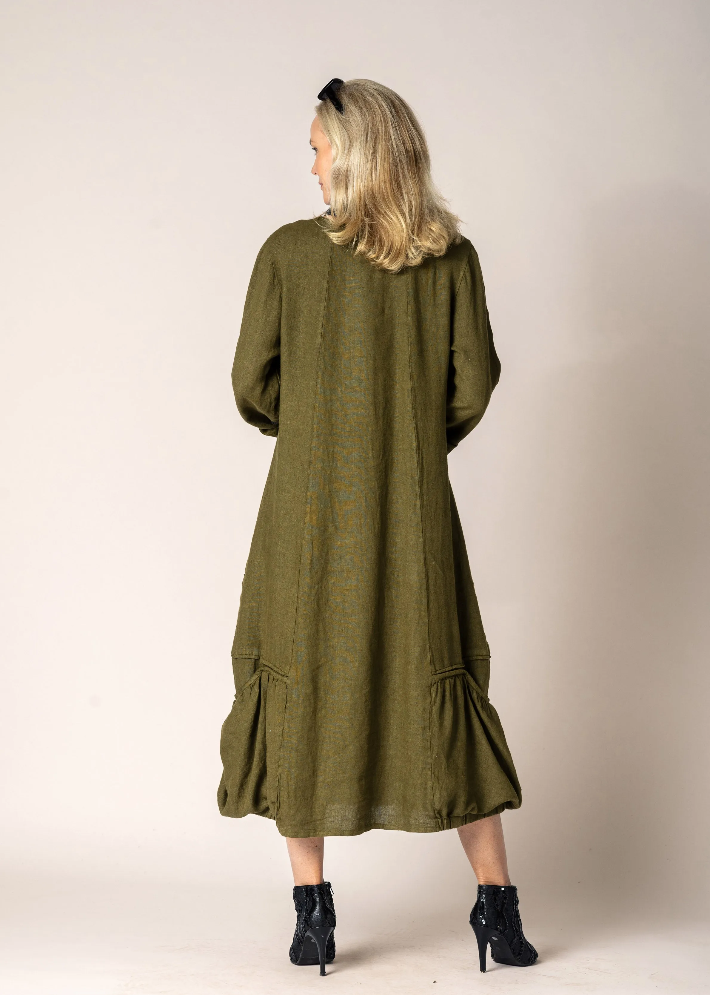 Torina Linen Dress in Green Olive