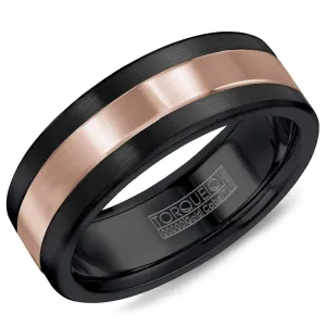 Torque Black Cobalt & Gold Collection 7.5MM Wedding Band with 14K Rose Gold Center CB082MR75