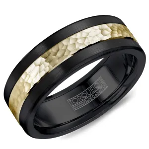 Torque Black Cobalt & Gold Collection 7.5MM Wedding Band with 14K Yellow Gold Hammered Center CB005MY75