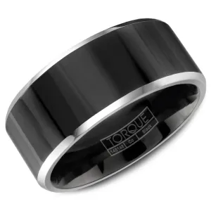 Torque Black Cobalt Collection 9MM Wedding Band with White Beveled Edge CBB-0004