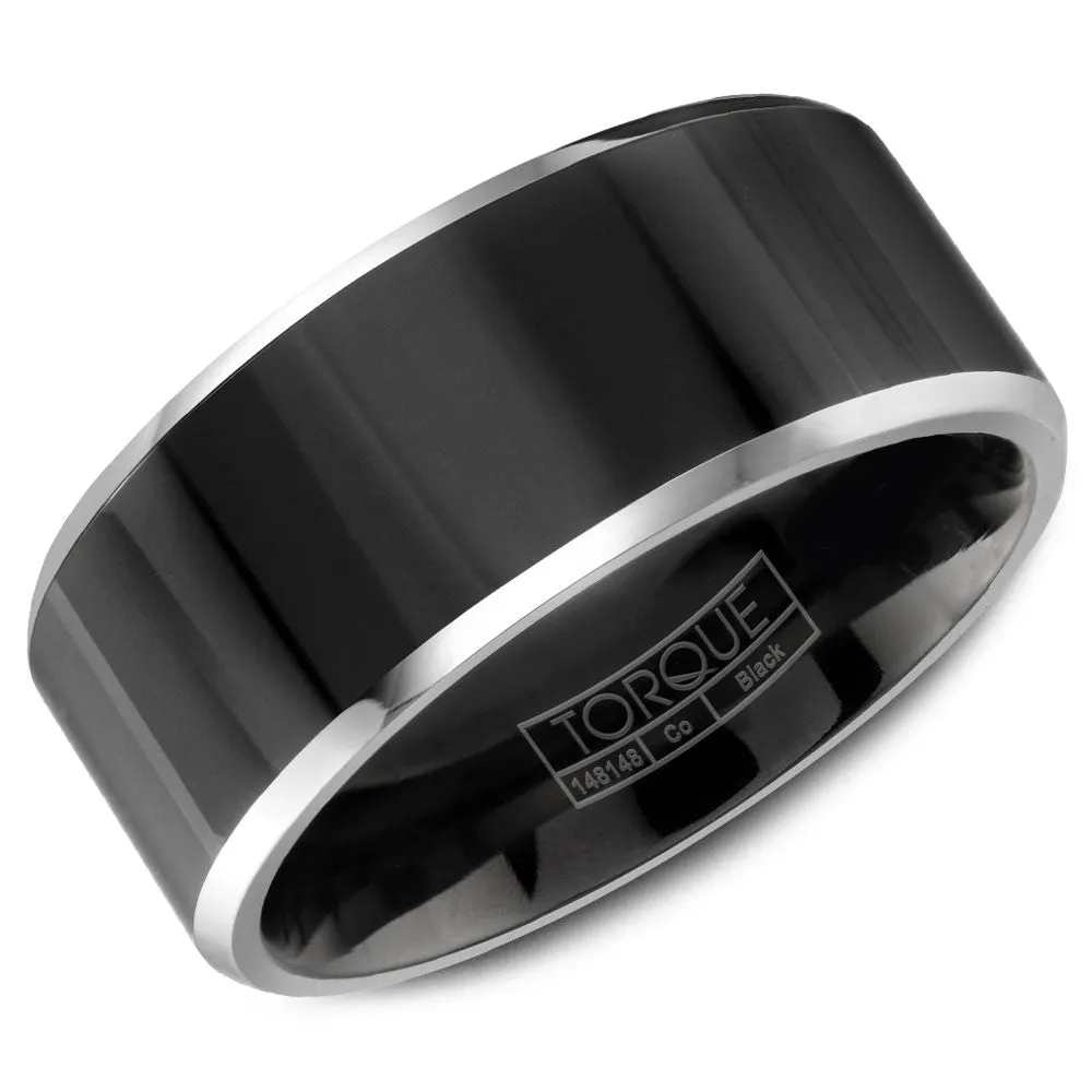 Torque Black Cobalt Collection 9MM Wedding Band with White Beveled Edge CBB-0004